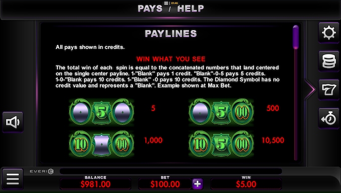 Cash Machine Online Slot Paytable