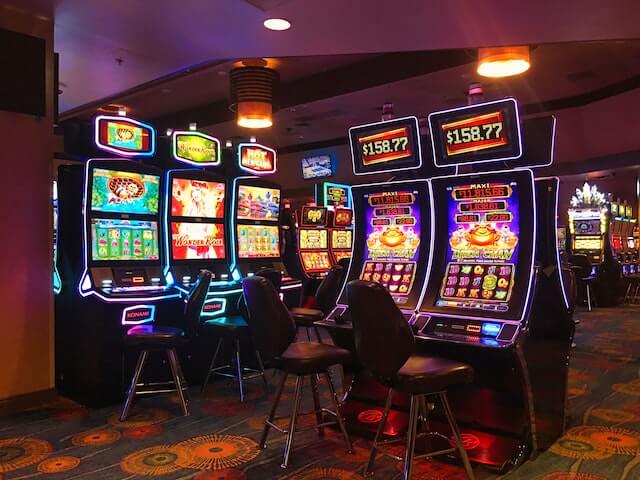 Slot game machines in a land-based casino. 