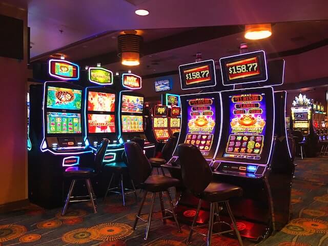 Slot game machines in a land-based casino.